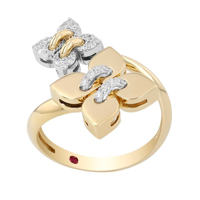 Roberto Coin Love in Verona Diamond Flower Duo Bypass Ring in Two Tone
