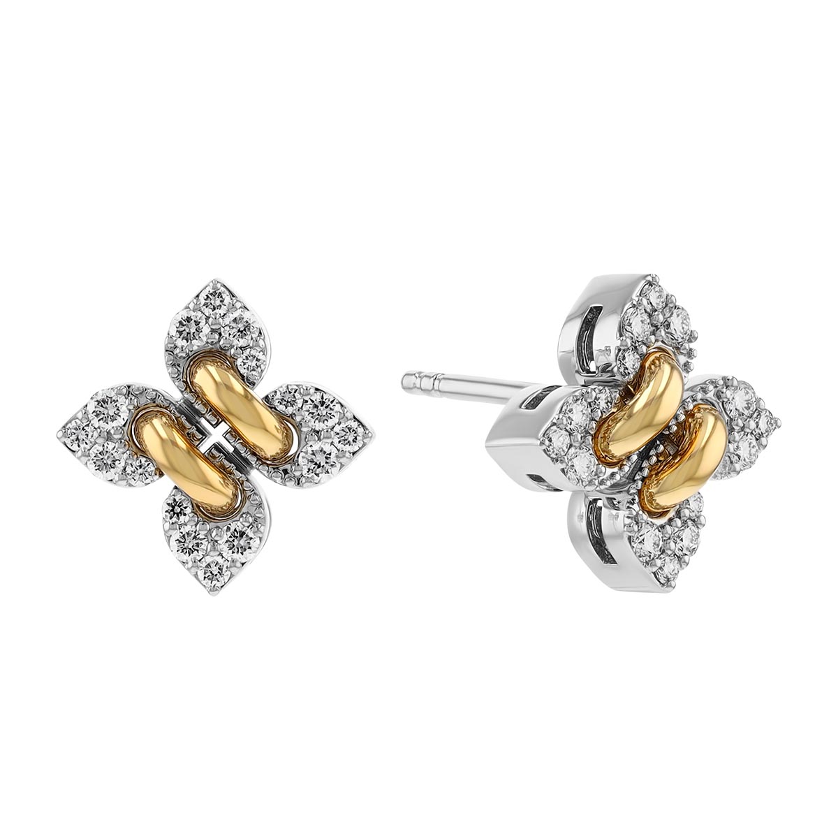 Roberto Coin Love in Verona Diamond Pavé Petite Flower Stud Earrings in Two Tone