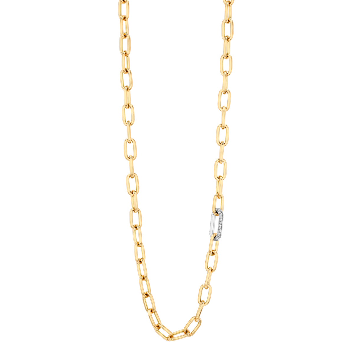 Roberto Coin Yellow Gold Chain Necklace with Single Diamond Link in White Gold, 18