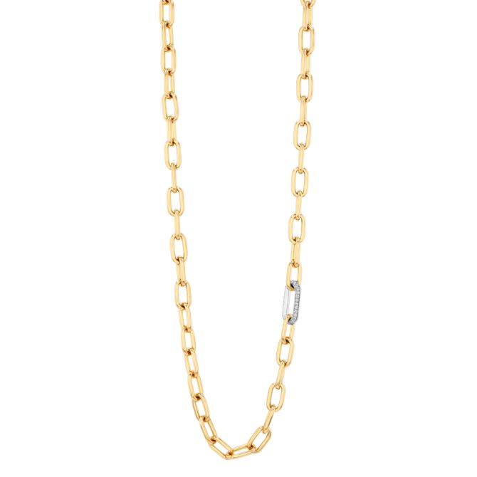 Roberto Coin Yellow Gold Chain Necklace with Single Diamond Link in White Gold, 18"