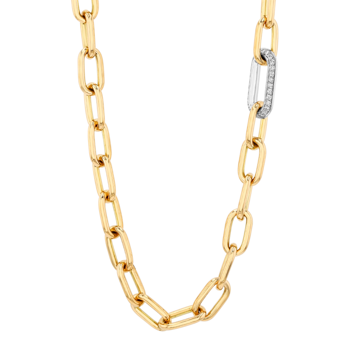 Roberto Coin Yellow Gold Chain Necklace with Single Diamond Link in White Gold, 18