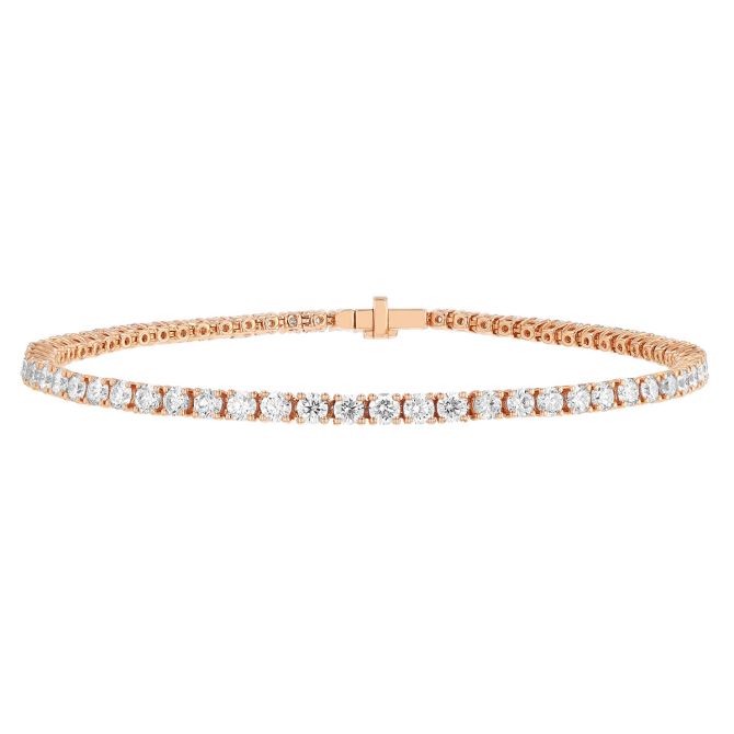 TARA Pearls Round Diamond 4 Prong Tennis Bracelet in Rose Gold, 7", 3.96 cttw
