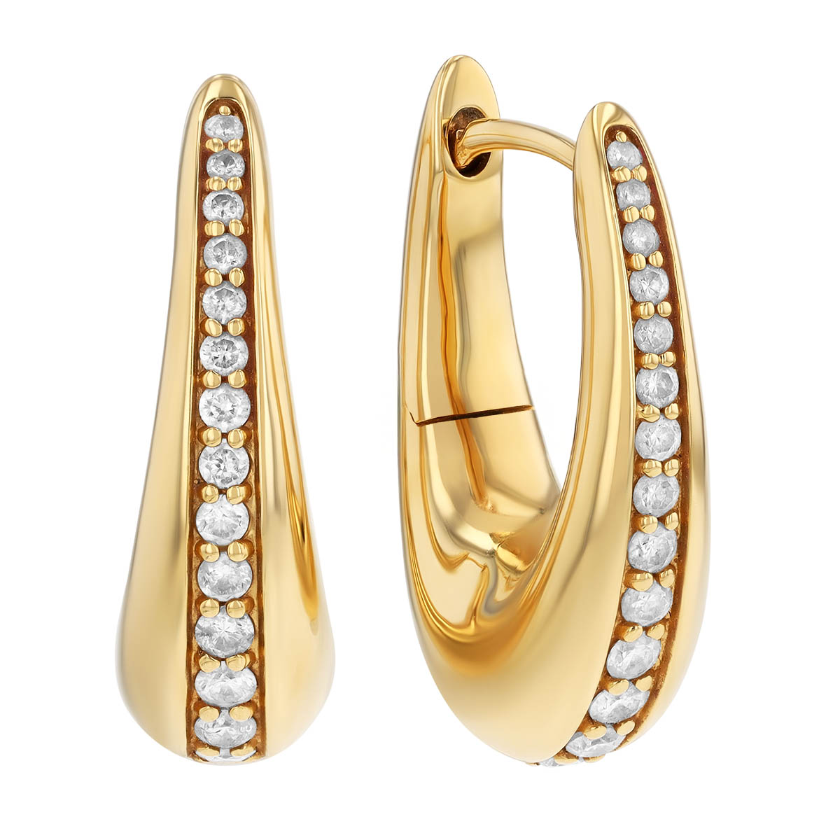 Diamond Column Puffed Hoop Earrings in Yellow Gold