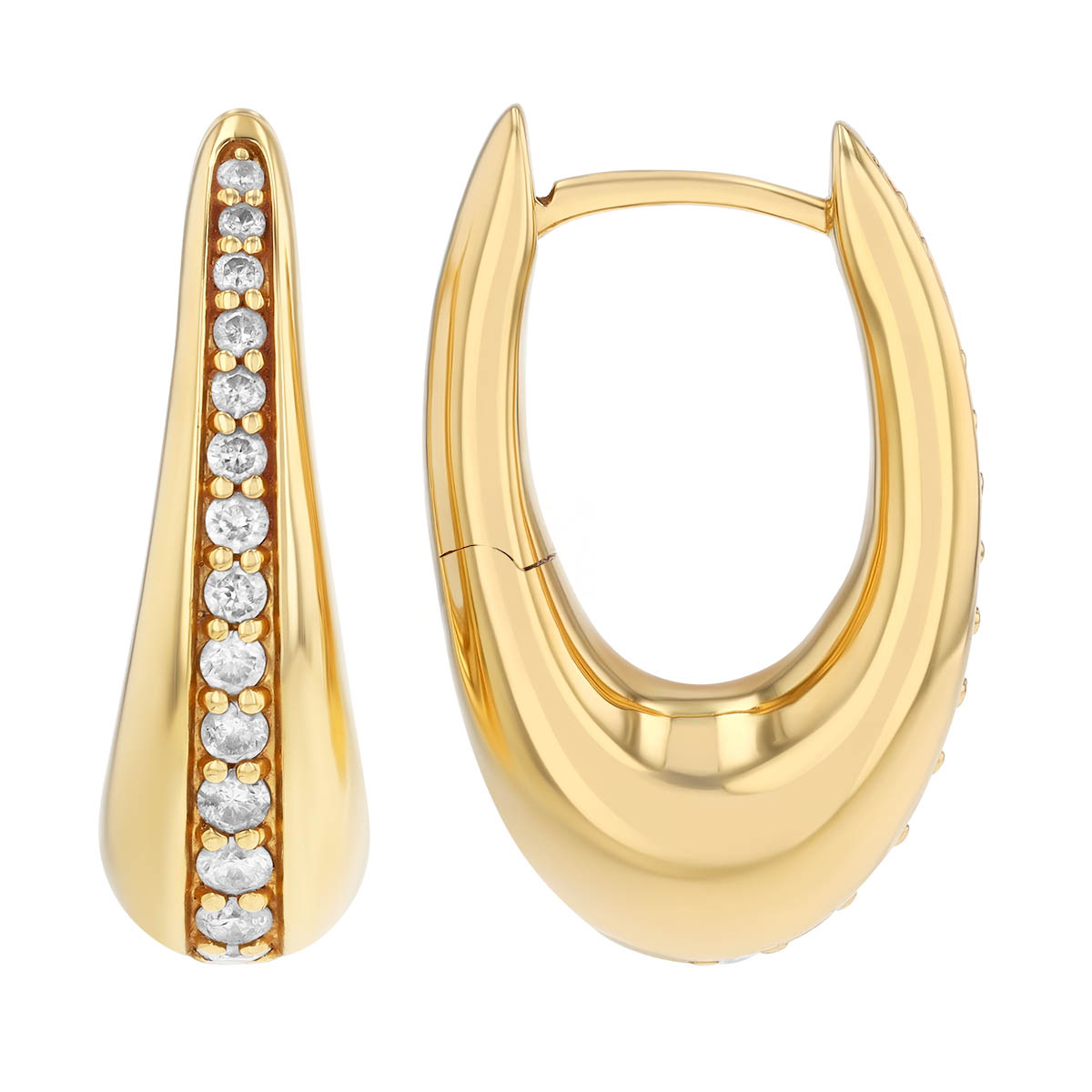 Diamond Column Puffed Hoop Earrings in Yellow Gold