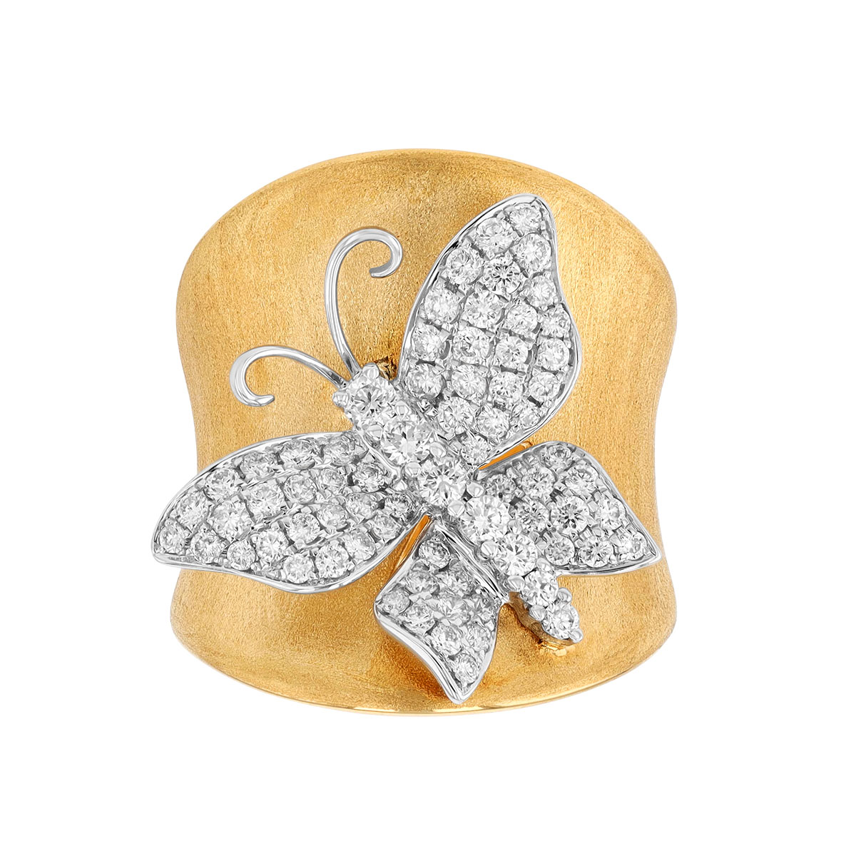 Diamond Pavé Butterfly Wide Band Ring in Yellow Gold