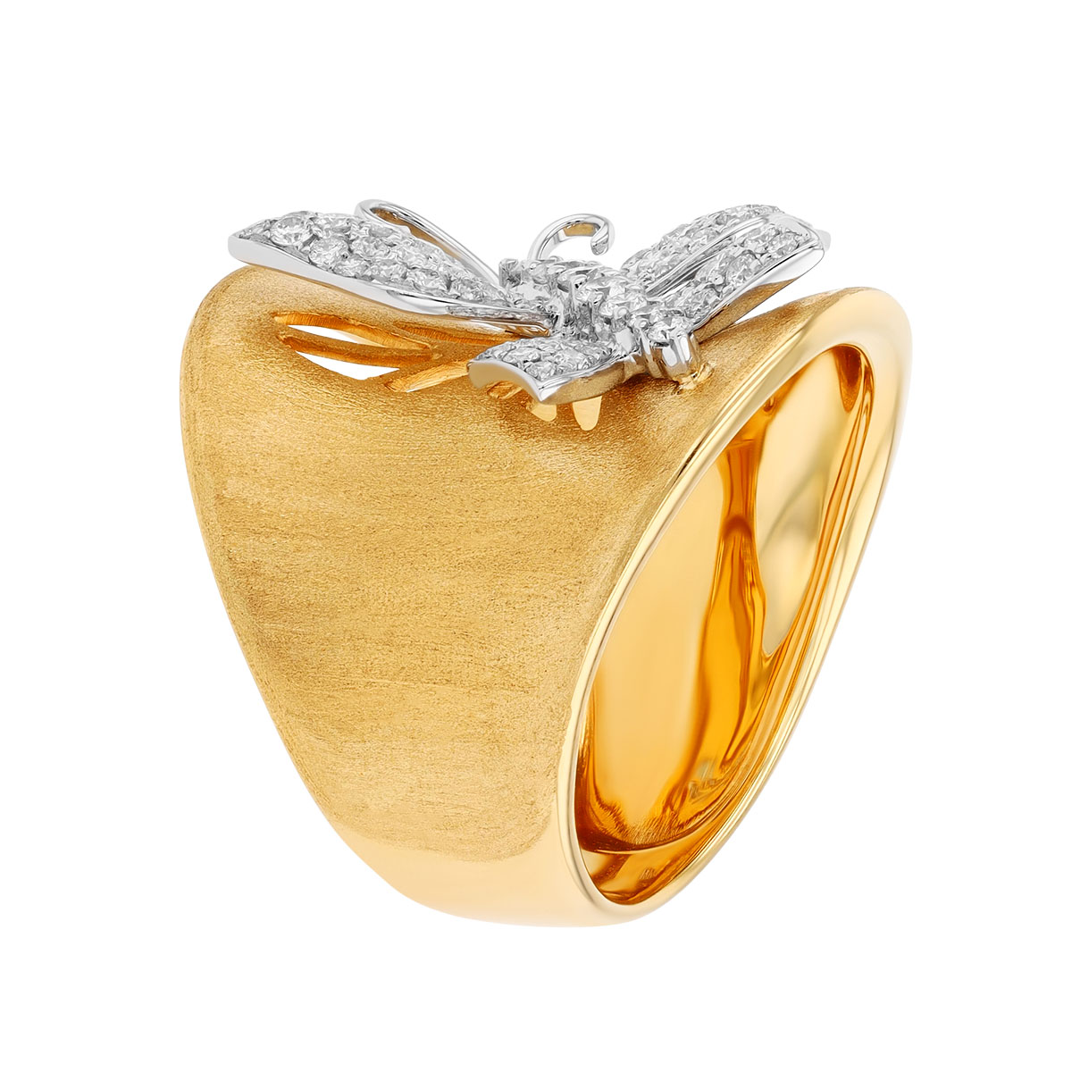 Diamond Pavé Butterfly Wide Band Ring in Yellow Gold