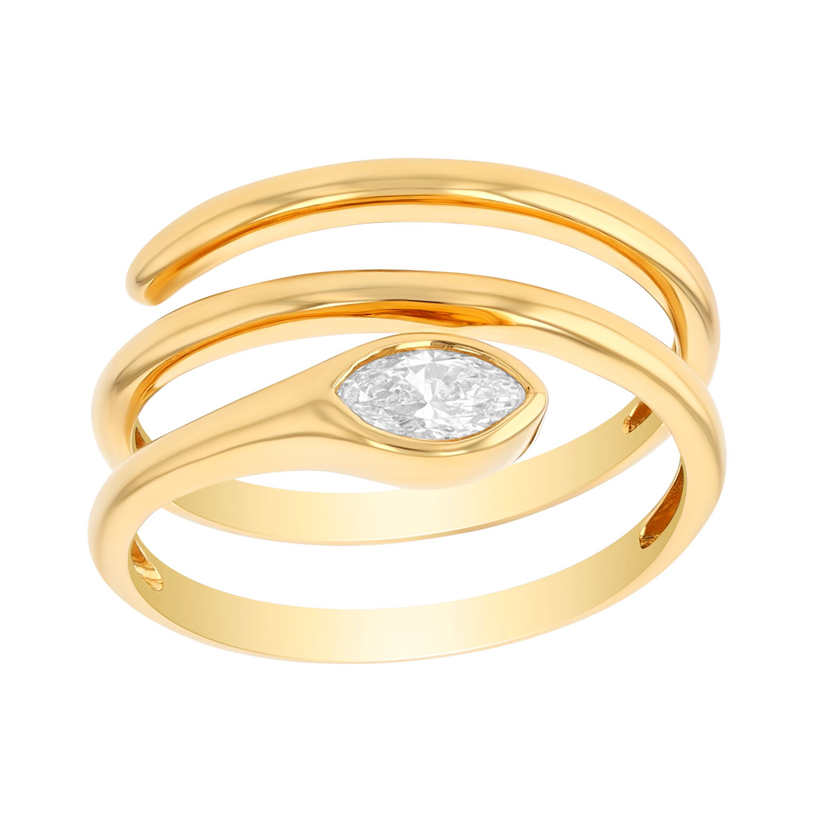 Bezel Set Marquise Diamond Triple Wrap Ring in Yellow Gold