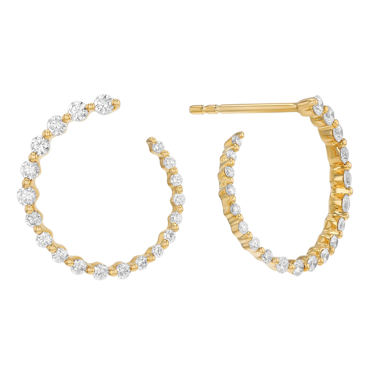 Graduated Diamond Open Circle Front-to-Back Earrings in Yellow Gold