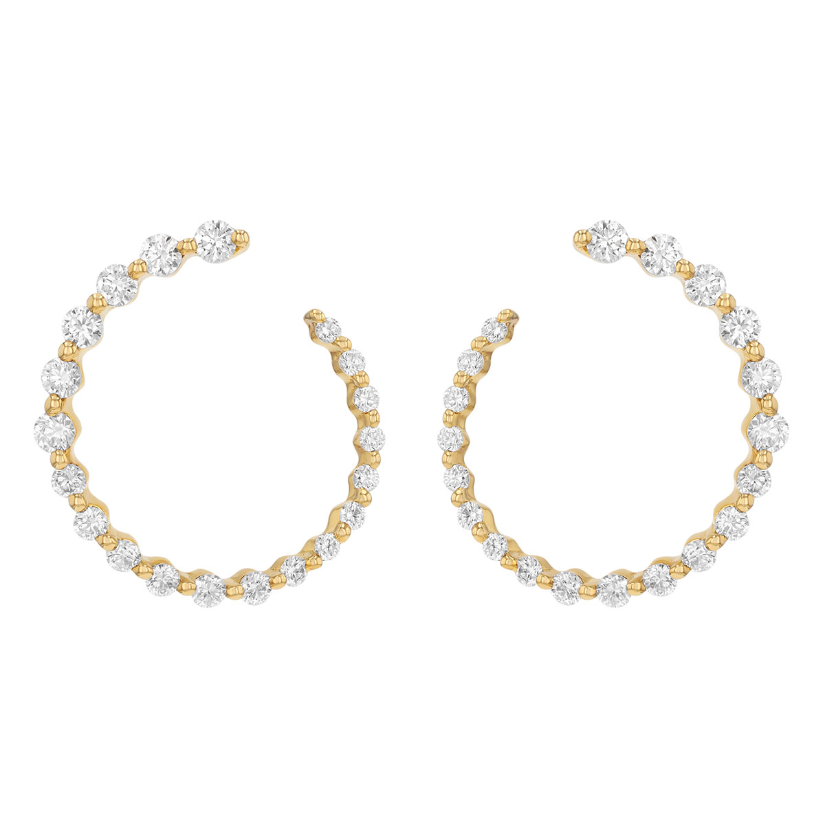 Graduated Diamond Open Circle Front-to-Back Earrings in Yellow Gold