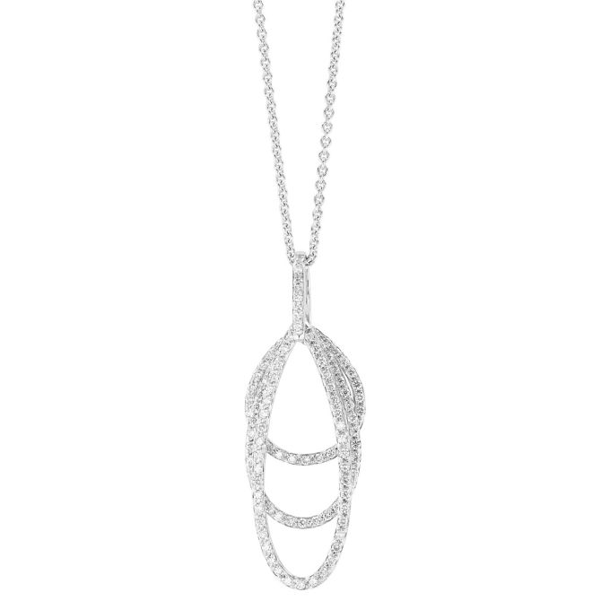 Diamond Open Oval Trio Pendant in White Gold, 20"