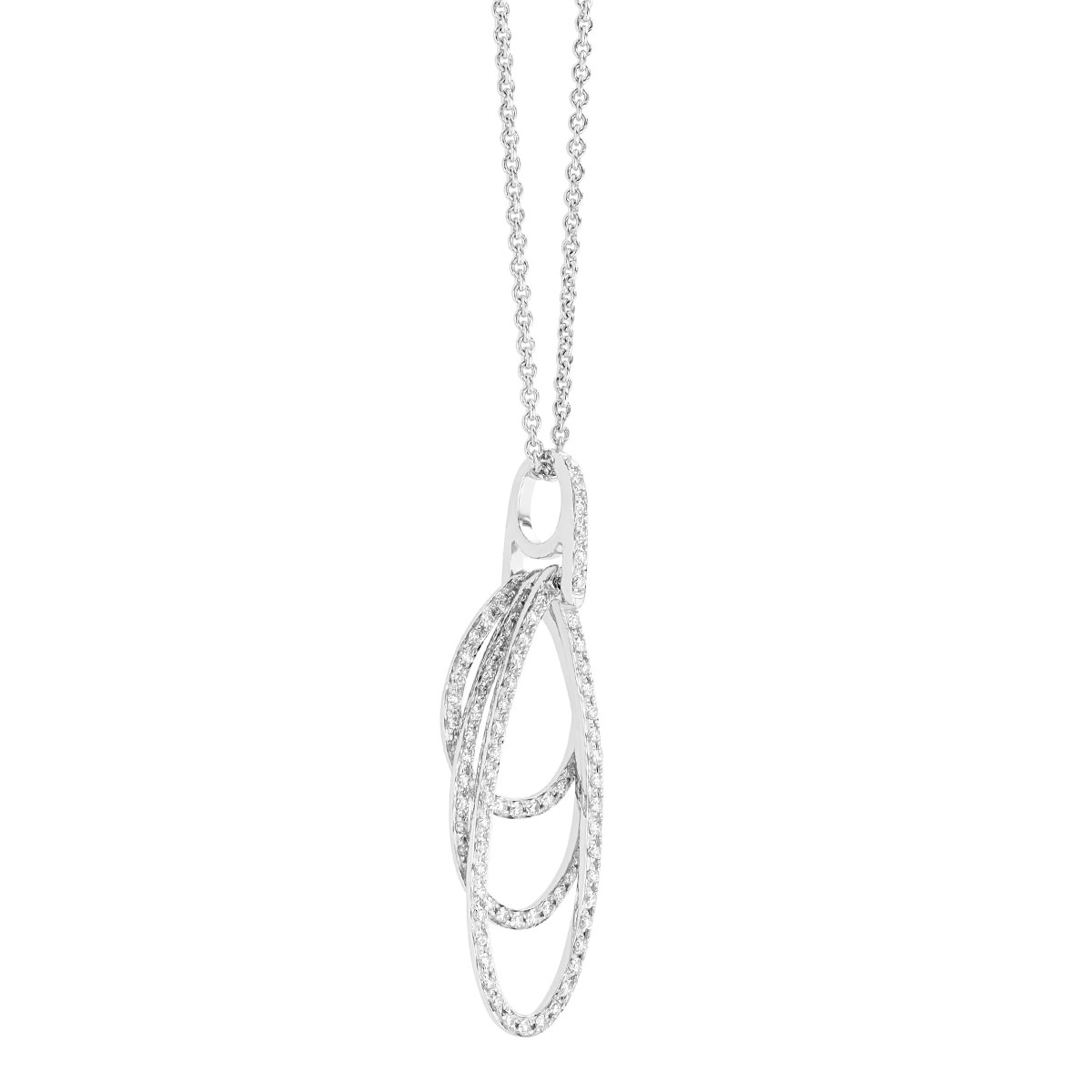 Diamond Open Oval Trio Pendant in White Gold, 20