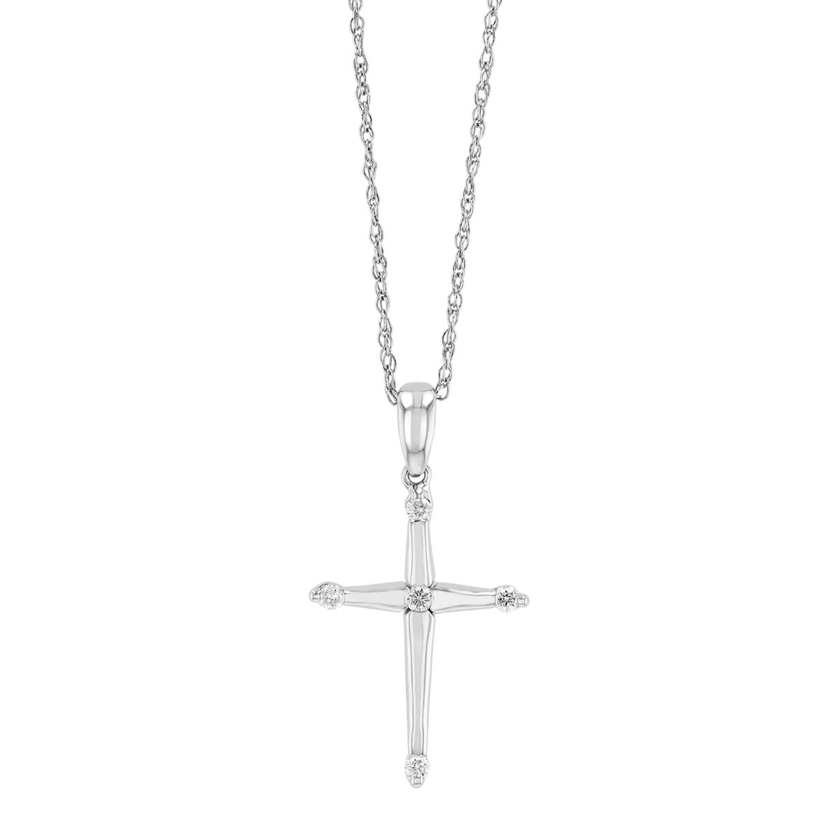 Diamond 5 Stone Cross Pendant in White Gold