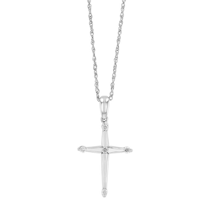 Diamond 5 Stone Cross Pendant in White Gold