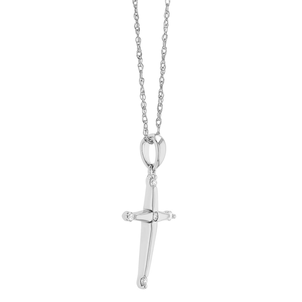 Diamond 5 Stone Cross Pendant in White Gold