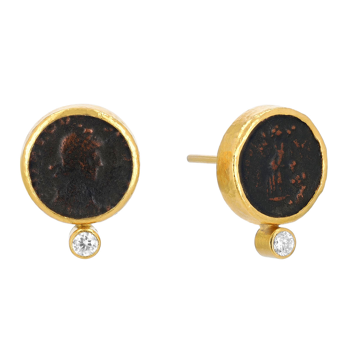 Gurhan Yellow Gold Coin Stud Earrings with Diamond Accent