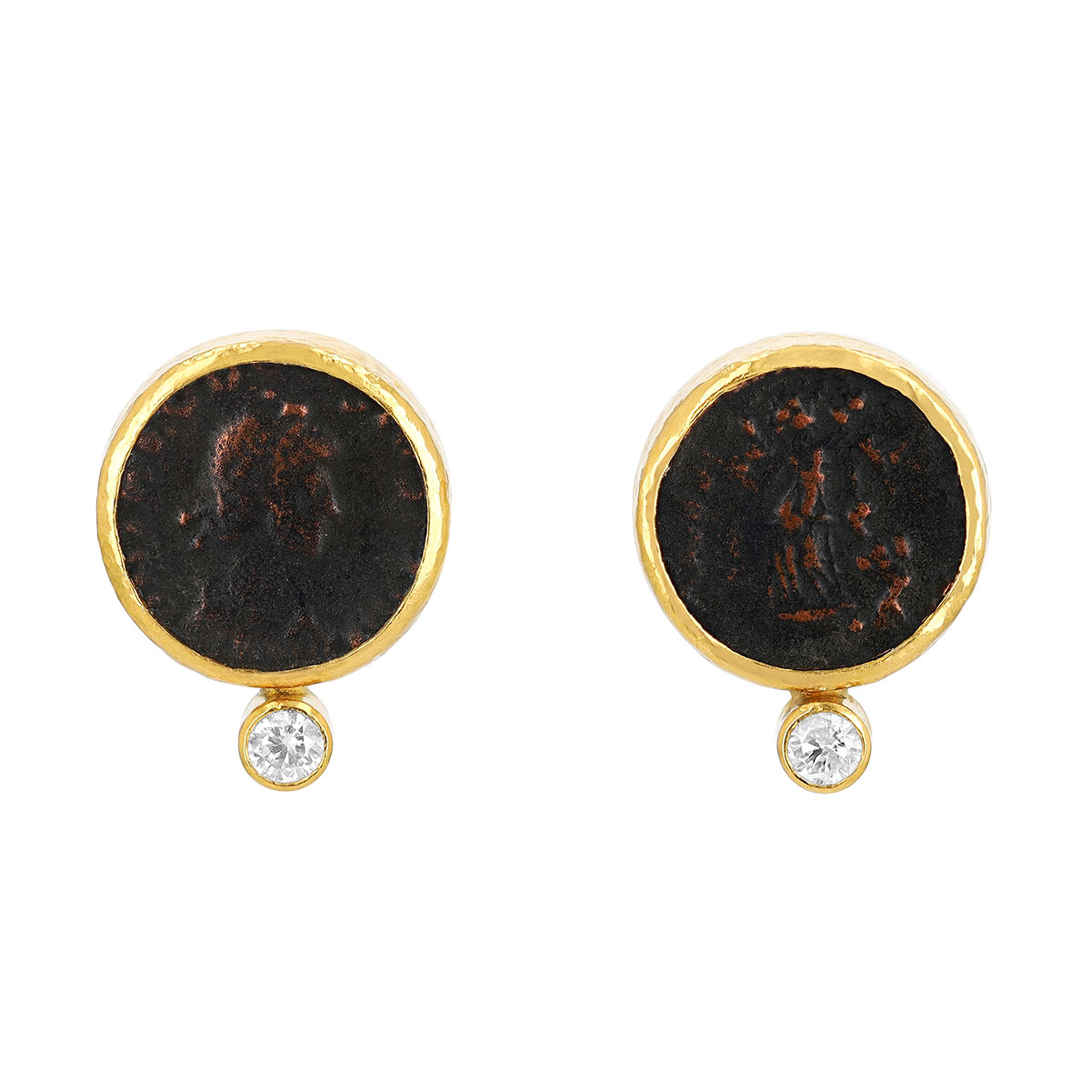 Gurhan Yellow Gold Coin Stud Earrings with Diamond Accent