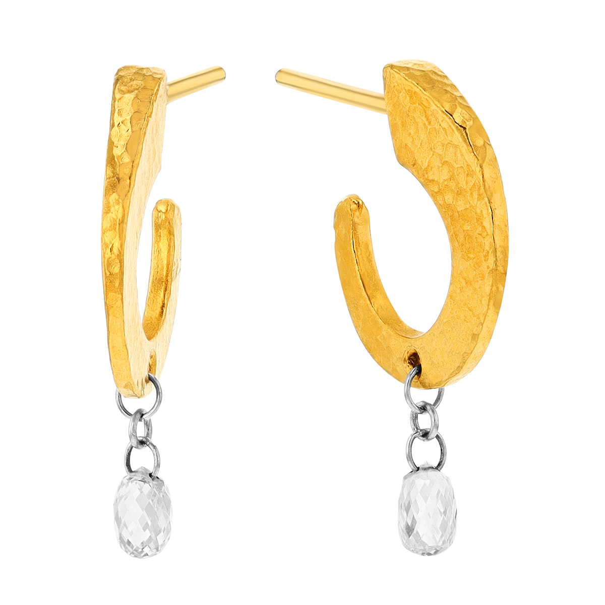 Gurhan Diamond Briolette Dangle Tapered Hoop Earrings in Yellow Gold
