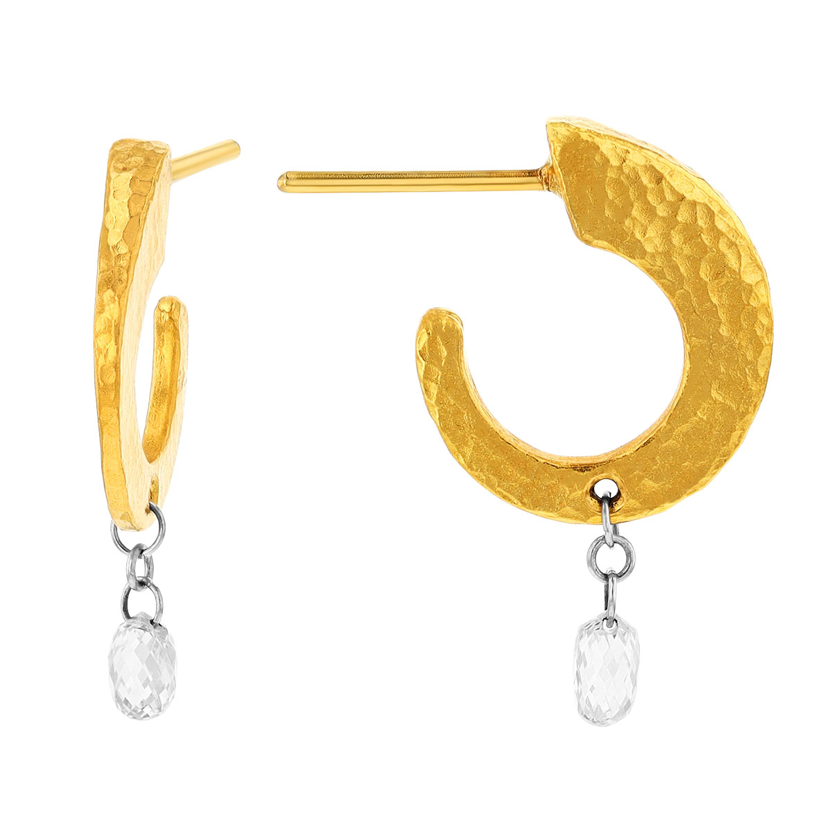 Gurhan Diamond Briolette Dangle Tapered Hoop Earrings in Yellow Gold