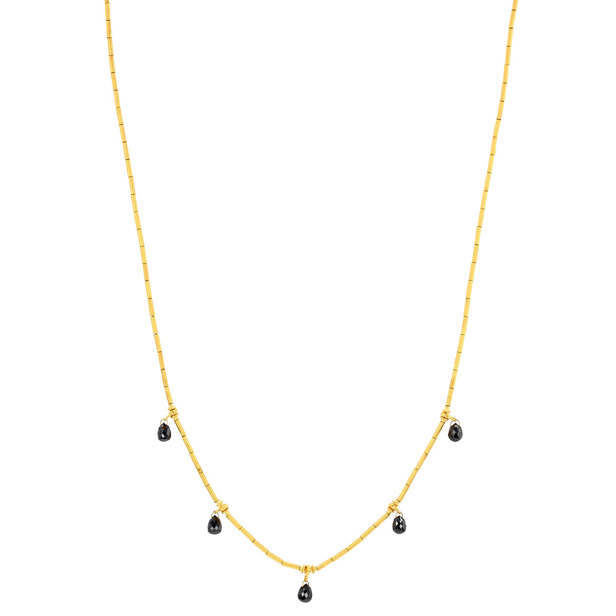 Gurhan Black Diamond Briolette Dangle Station Necklace in Yellow Gold, 18