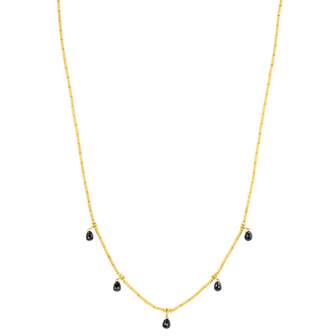 Gurhan Black Diamond Briolette Dangle Station Necklace in Yellow Gold, 18"