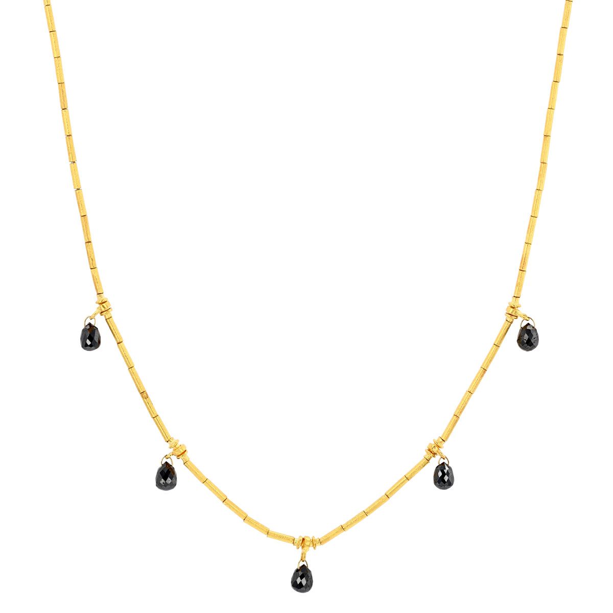 Gurhan Black Diamond Briolette Dangle Station Necklace in Yellow Gold, 18