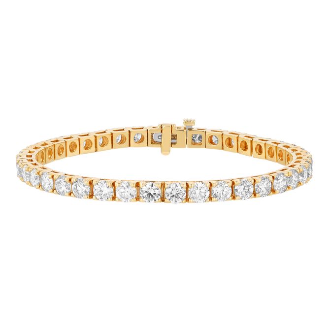 Round Diamond 4 Prong Tennis Bracelet in Yellow Gold, 7", 10.80 aptw
