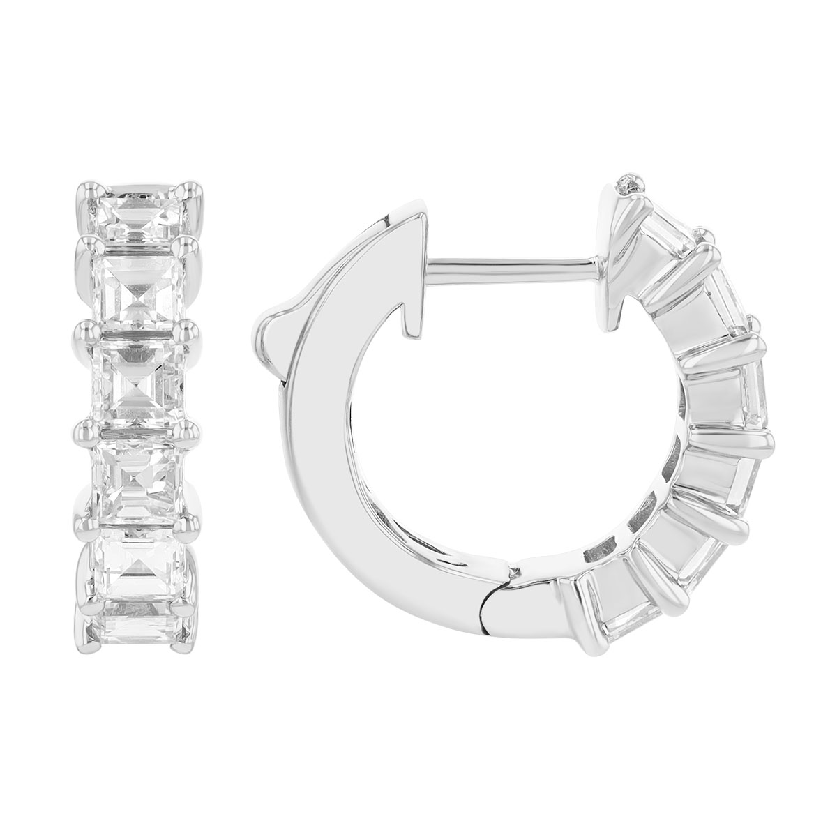 Asscher Cut Diamond Huggie Hoop Earrings in White Gold
