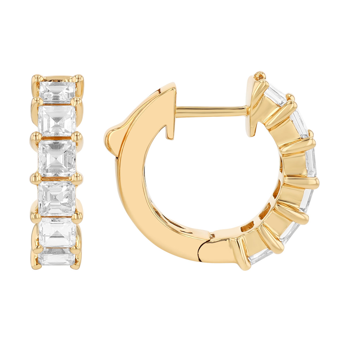 Asscher Cut Diamond Huggie Hoop Earrings in Yellow Gold