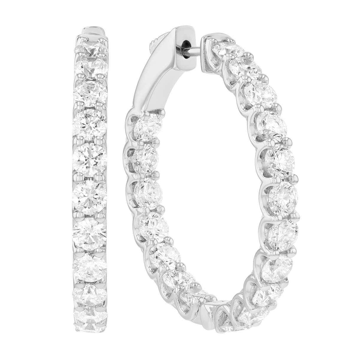 Diamond In & Out Hoop Earrings in White Gold, 5.40 aptw