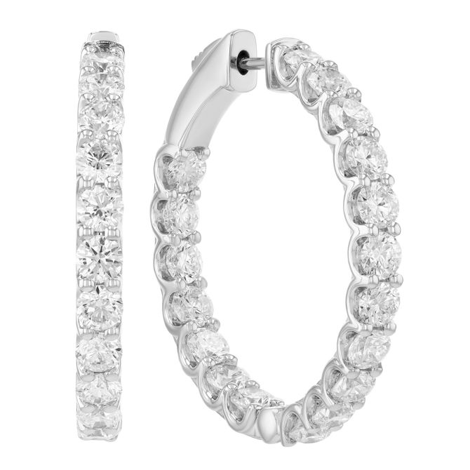 Diamond In & Out Hoop Earrings in White Gold, 5.40 aptw