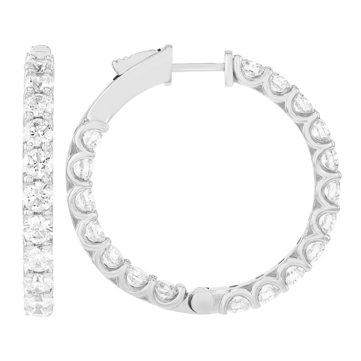 Diamond In & Out Hoop Earrings in White Gold, 5.40 aptw