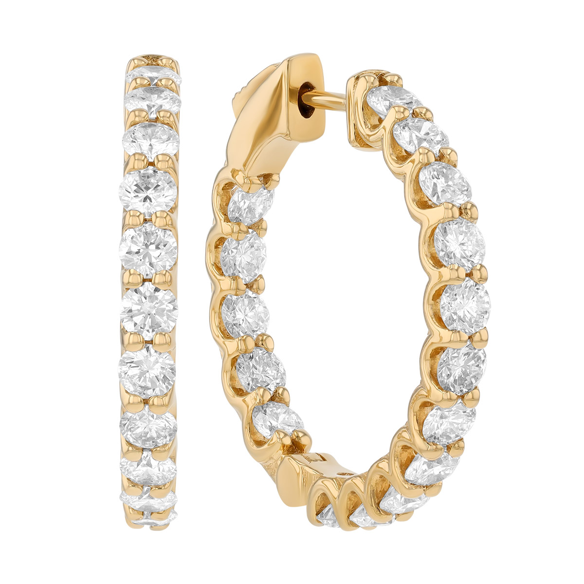 Diamond In & Out Hoop Earrings in Yellow Gold, 3.15 aptw
