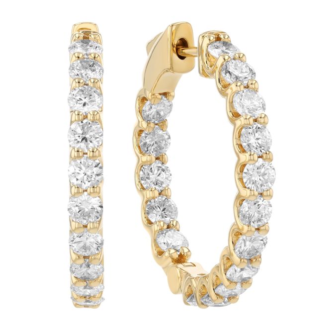 Diamond In & Out Hoop Earrings in Yellow Gold, 3.15 aptw