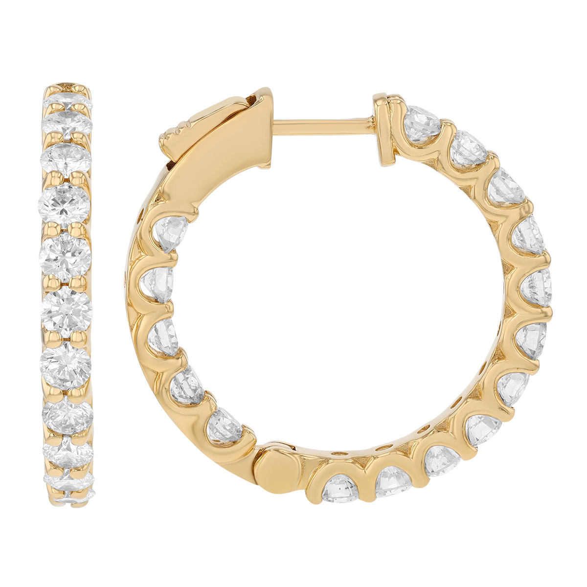 Diamond In & Out Hoop Earrings in Yellow Gold, 3.15 aptw