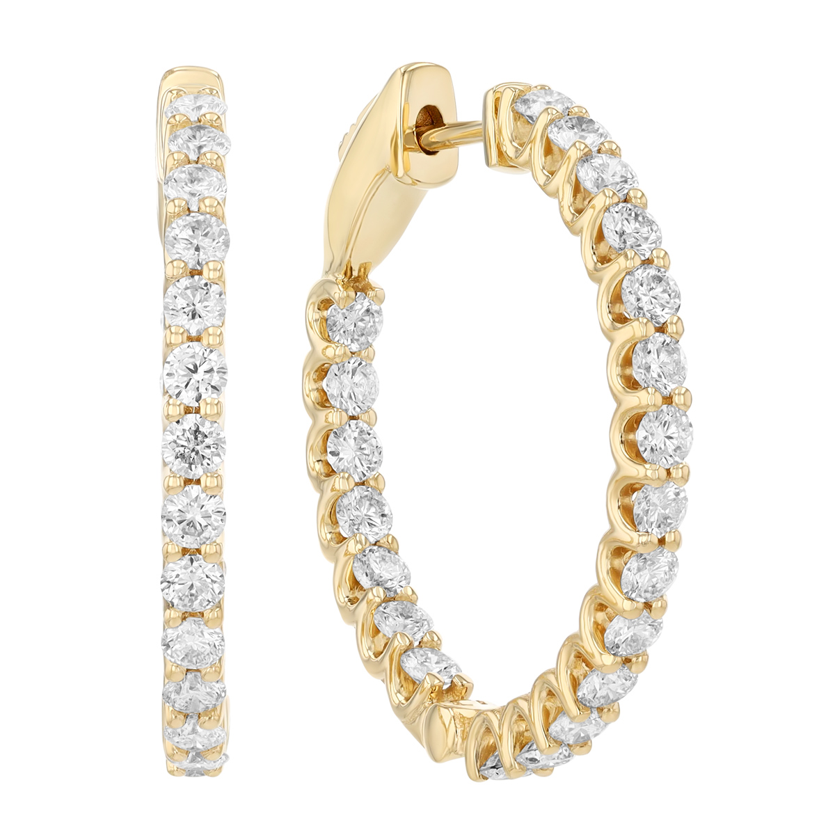 Diamond In & Out Hoop Earrings in Yellow Gold, 2.05 aptw