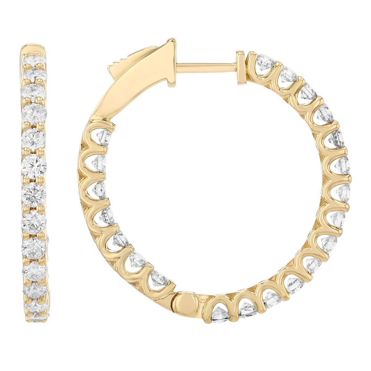 Diamond In & Out Hoop Earrings in Yellow Gold, 2.05 aptw