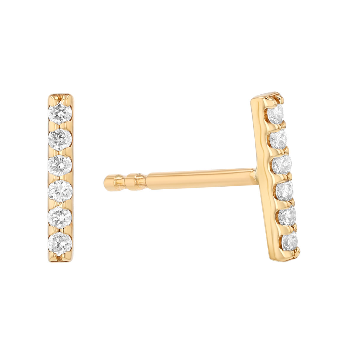 Diamond Dainty Bar Stud Earrings in Yellow Gold
