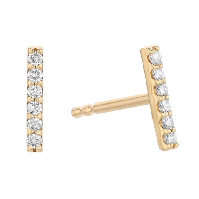 Diamond Dainty Bar Stud Earrings in Yellow Gold