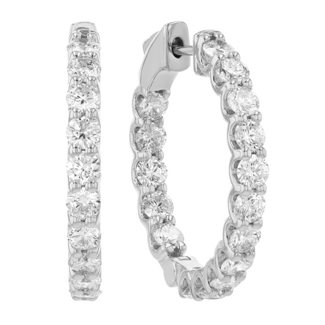 Diamond In & Out Hoop Earrings in White Gold, 3.15 aptw