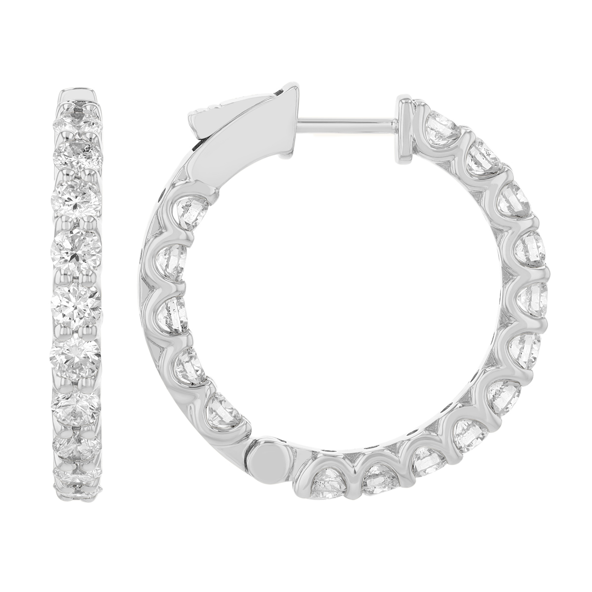 Diamond In & Out Hoop Earrings in White Gold, 3.15 aptw