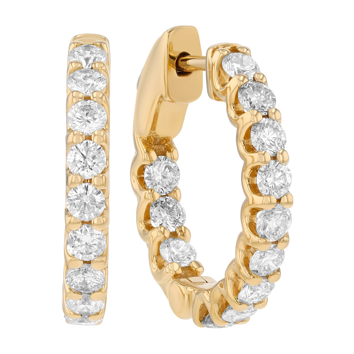 Diamond In & Out Hoop Earrings in Yellow Gold, 1.17 cttw