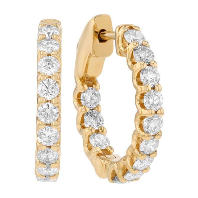 Diamond In & Out Hoop Earrings in Yellow Gold, 1.17 cttw
