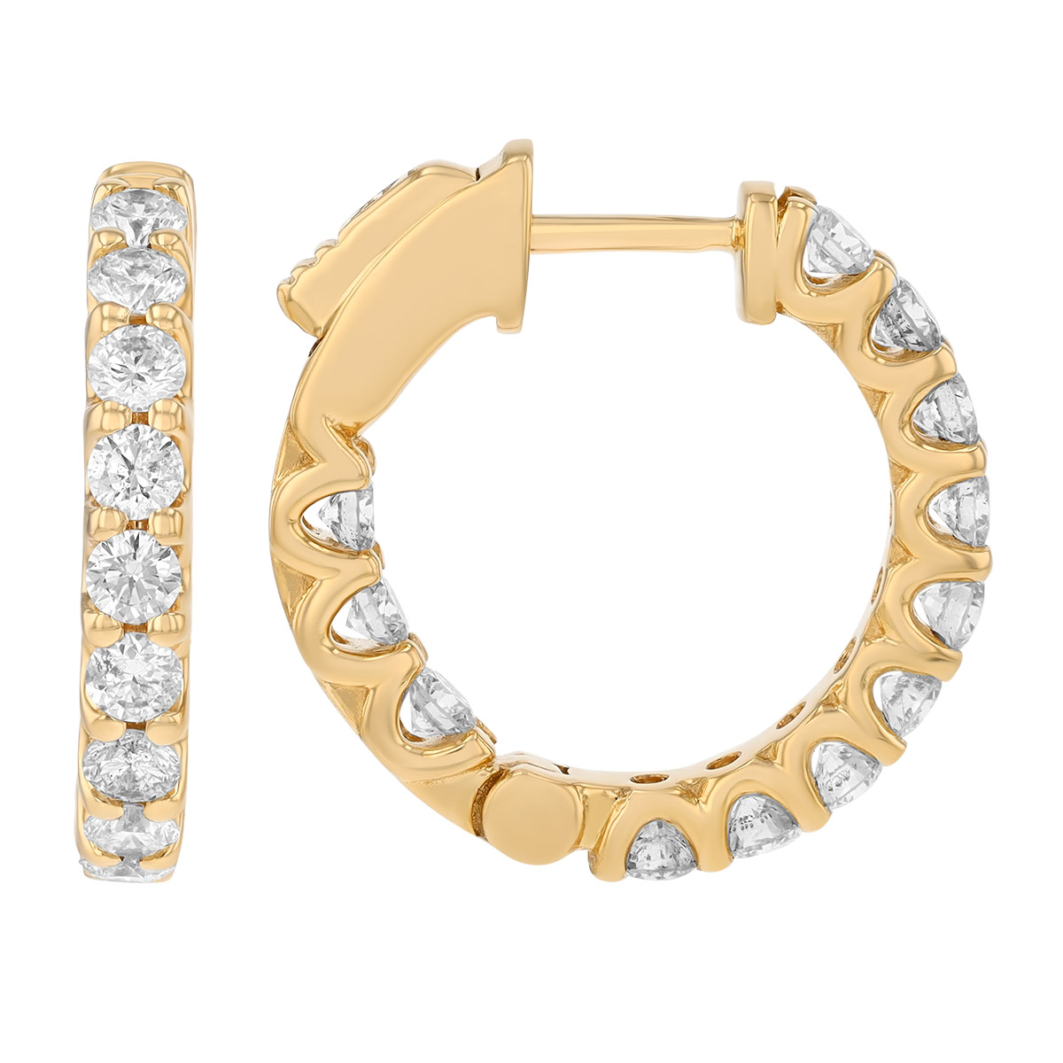 Diamond In & Out Hoop Earrings in Yellow Gold, 1.17 cttw