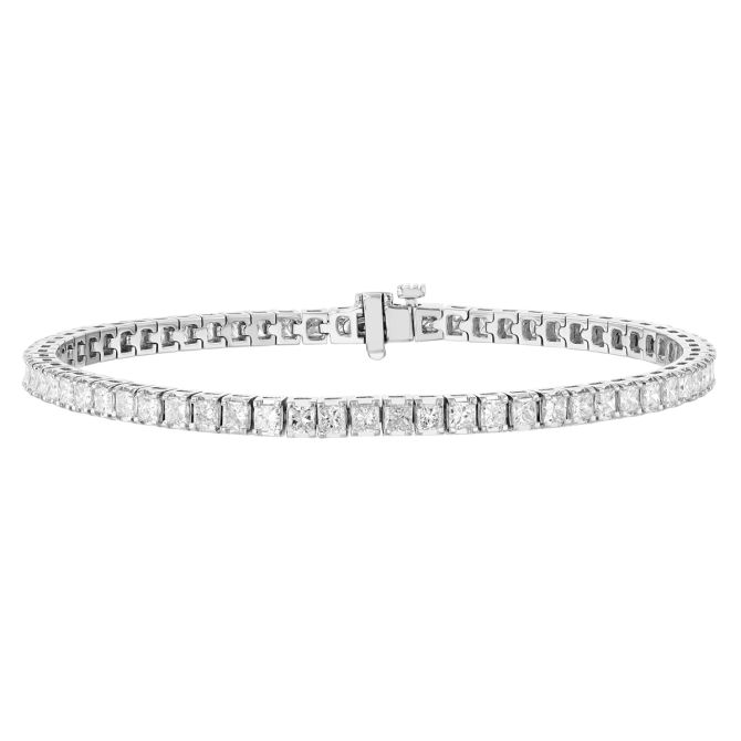 Princess Cut Diamond Tennis Bracelet in White Gold, 5.60 aptw