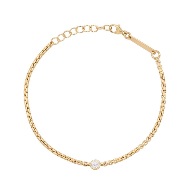 Zoe Chicco Bezel Set Round Diamond Single Station Bracelet in Yellow Gold, 7"