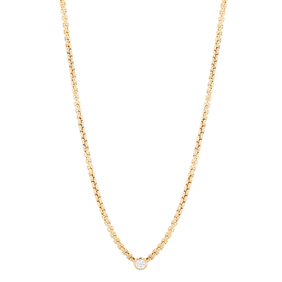 Zoe Chicco Bezel Set Diamond Solitaire & Box Chain Necklace in Yellow Gold, 16