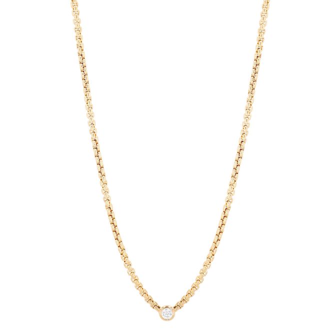 Zoe Chicco Bezel Set Diamond Solitaire & Box Chain Necklace in Yellow Gold, 16"