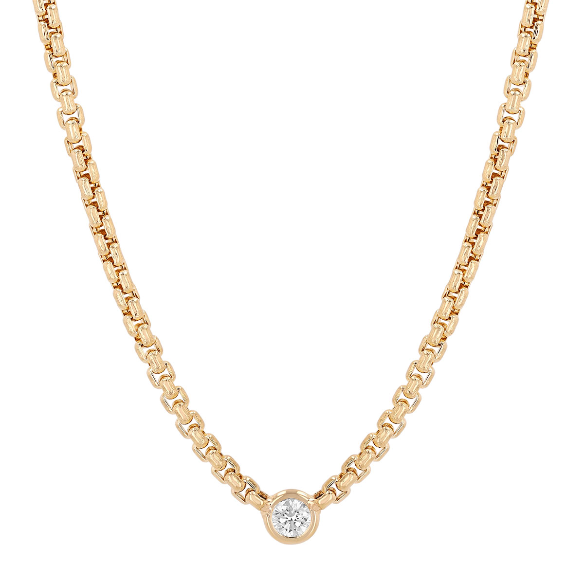 Zoe Chicco Bezel Set Diamond Solitaire & Box Chain Necklace in Yellow Gold, 16