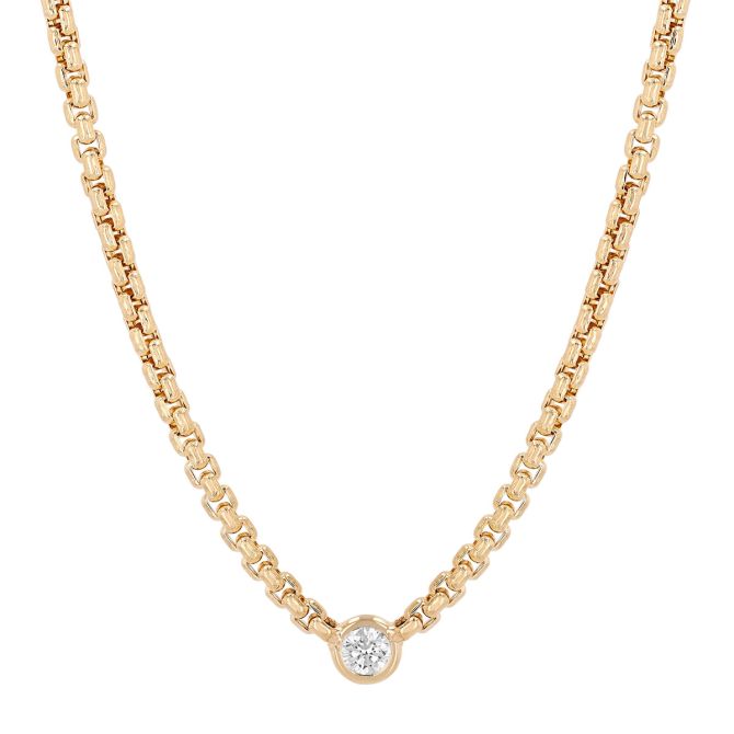 Zoe Chicco Bezel Set Diamond Solitaire & Box Chain Necklace in