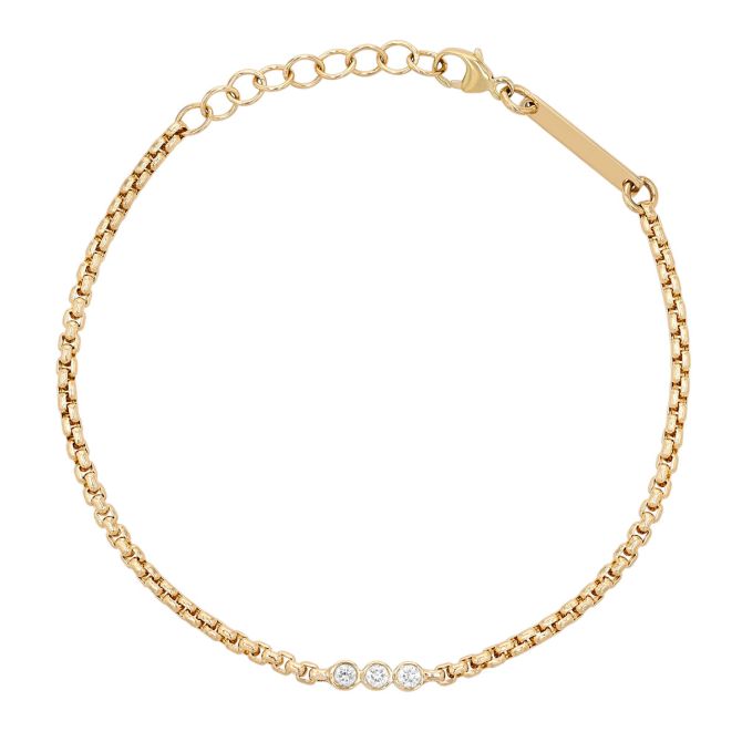 Zoe Chicco Bezel Set Diamond Trio & Box Chain Bracelet in Yellow Gold, 7"